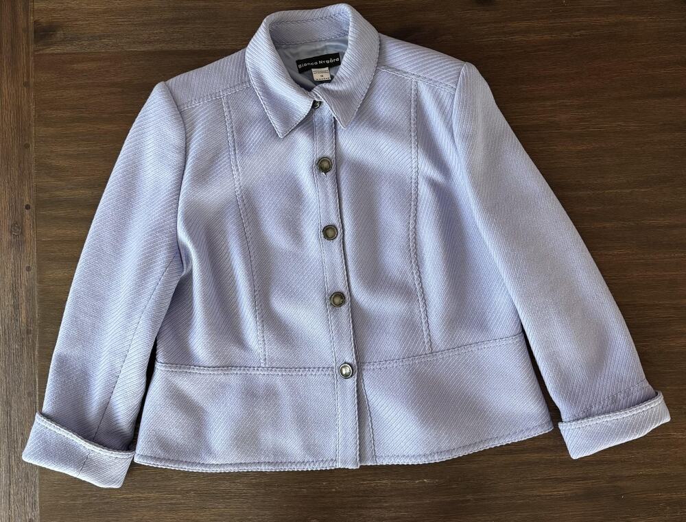 100% Wool Periwinkle Jacket Womens 18 Lined Herringbone Elegant Bianca Nyga
